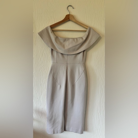 Babaton Aritzia Ruslan Cream Bardot Off Shoulder Bodycon Contour Midi Dress - Picture 15 of 17